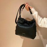 Plicated Leather Shoulder Bag for Women Handbag Totes Purse Satchel