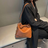 Plicated Leather Shoulder Bag for Women Handbag Totes Purse Satchel