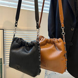 Plicated Leather Shoulder Bag for Women Handbag Totes Purse Satchel