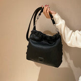 Plicated Leather Shoulder Bag for Women Handbag Totes Purse Satchel