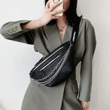 Chain Women Waist Bag PU Leather Chain Belt Bags Fanny Pack