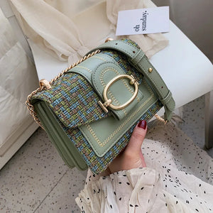 Chain Women's Bags Large Capacity Sewing Thread Splicing Retro Female Bag