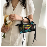 Locomotive Retro Graffiti High Leather Crossbody Bag For Women
