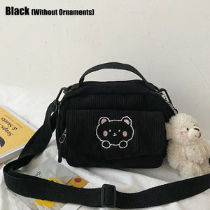 Corduroy Cartoon Student Tote Bear Print Shoulder Crossbody Bags