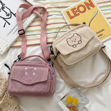 Corduroy Cartoon Student Tote Bear Print Shoulder Crossbody Bags