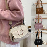 Corduroy Cartoon Student Tote Bear Print Shoulder Crossbody Bags