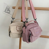 Corduroy Cartoon Student Tote Bear Print Shoulder Crossbody Bags