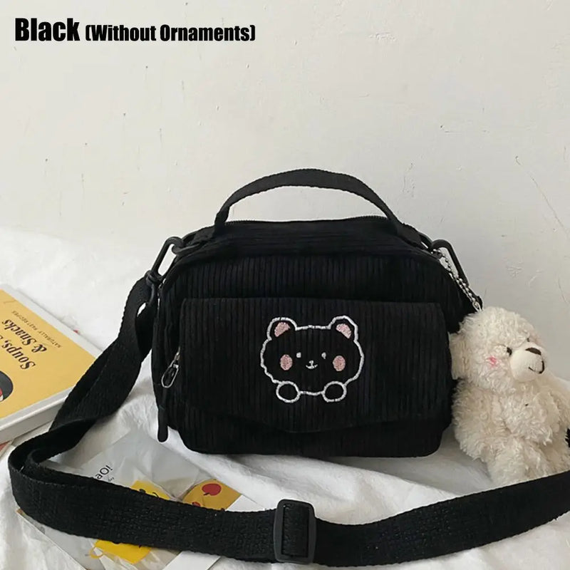 Corduroy Cartoon Student Tote Bear Print Shoulder Crossbody Bags