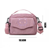 Corduroy Cartoon Student Tote Bear Print Shoulder Crossbody Bags