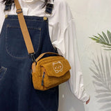 Corduroy Cartoon Student Tote Bear Print Shoulder Crossbody Bags