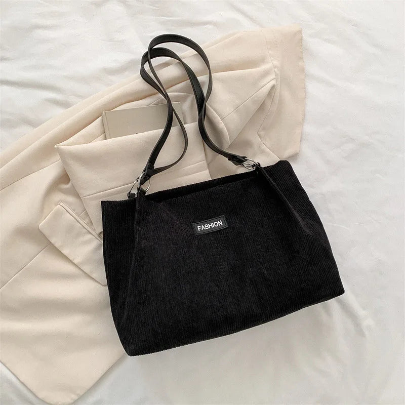 Corduroy Shoulder Bag for Women Casual Tote Travel Large Shopper Bag