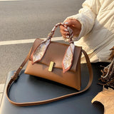 Leather Shoulder Bag Ribbon Tote Handbag Top-Handle Travel Crossbody Bag