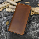 Double Layer Leather Long Purse Vintage Cowskin Zipper Wallet