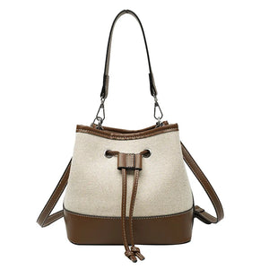 Canvas Drawstring Diagonal Bag Portable Bucket Bag