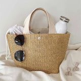 Straw Woven Handbag Women Beach Tote Retro Shoulder Bag