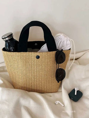Straw Woven Handbag Women Beach Tote Retro Shoulder Bag