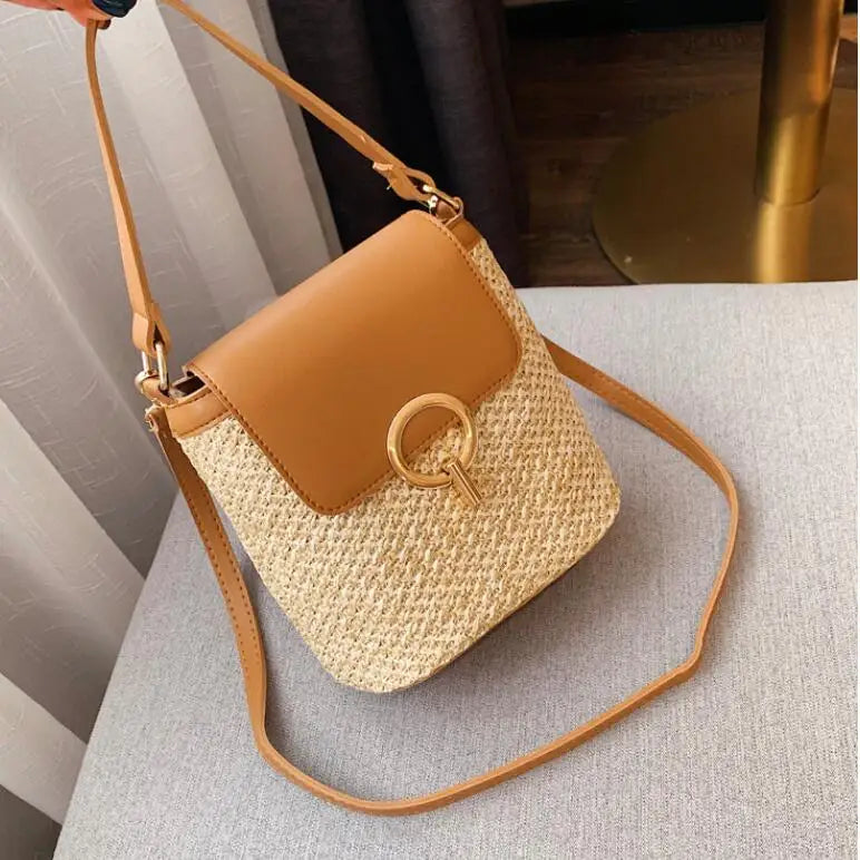 Straw Woven Handbag Women Holiday Beach Casual Tote Top-Handle Bags