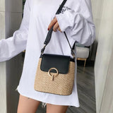 Straw Woven Handbag Women Holiday Beach Casual Tote Top-Handle Bags
