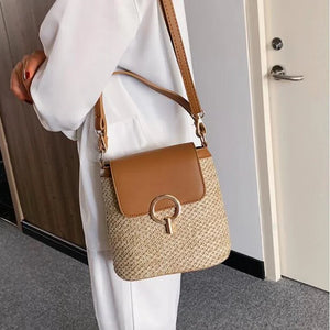 Straw Woven Handbag Women Holiday Beach Casual Tote Top-Handle Bags