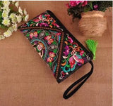 Flower Embroidery Lady Canvas Clutch Tote with Tassel
