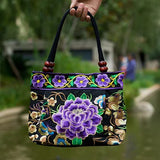 National Floral Embroidered Top-handle Handbag