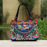 National Floral Embroidered Top-handle Handbag