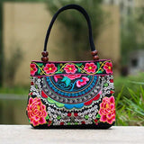 National Floral Embroidered Top-handle Handbag