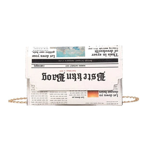 Inkjet Newspaper Clutch Chain Evening Bag