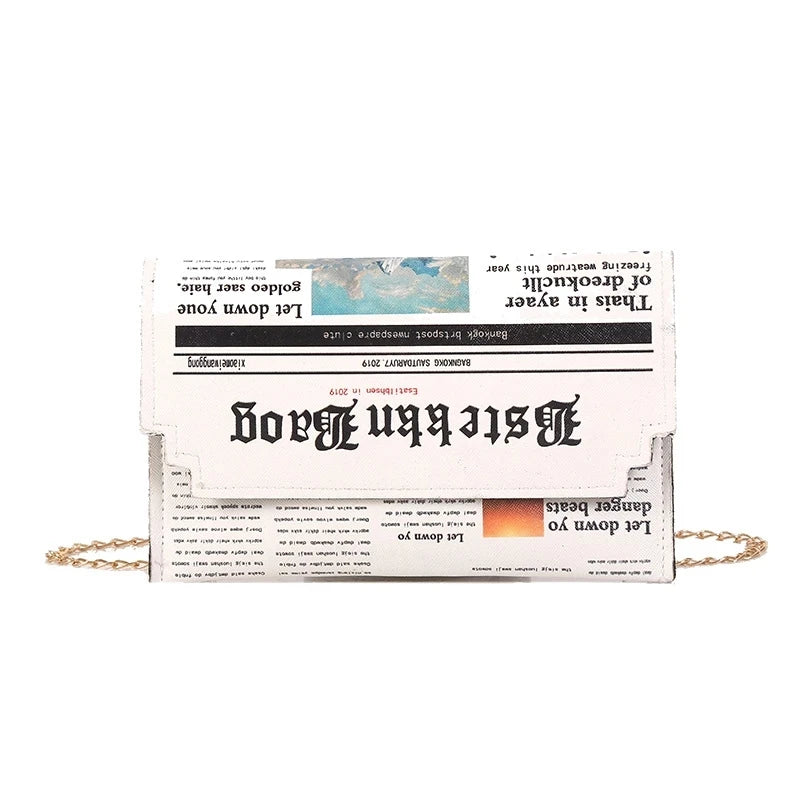 Inkjet Newspaper Clutch Chain Evening Bag