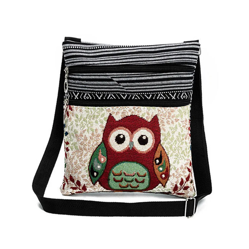Ethnic Style Women Messenger Bag Owl Embroidered Shopping Girls Shoulder Bag