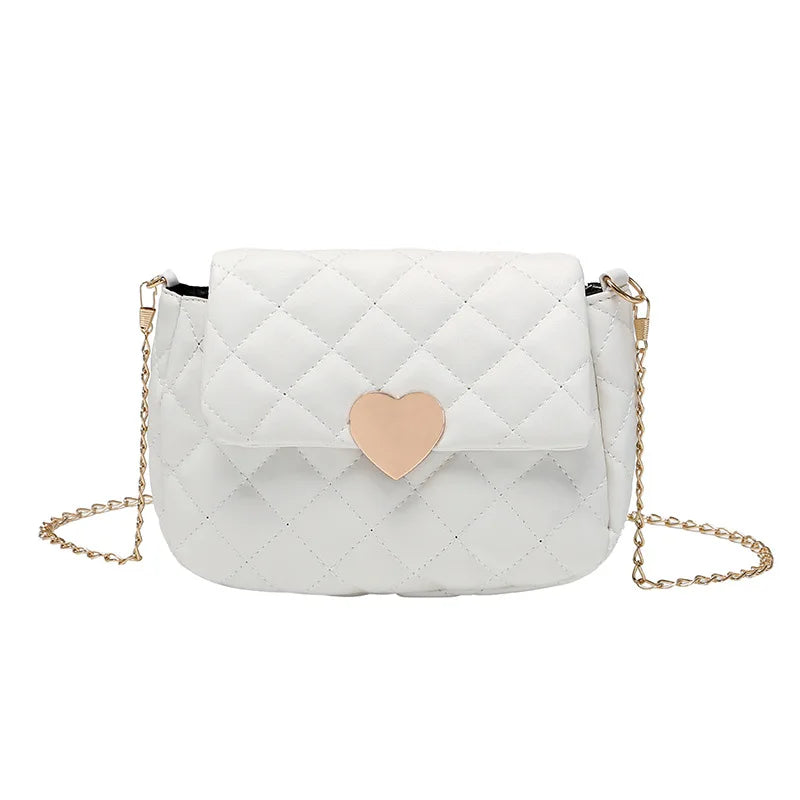 Heart Shape Embroidery Shoulder Bag PU Leather Chain Wallet
