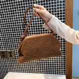 Female Small Cloud Bag Lamb Wool Shoulder Bags for Women Clip Clutch Fur Crossbo