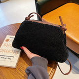 Female Small Cloud Bag Lamb Wool Shoulder Bags for Women Clip Clutch Fur Crossbo