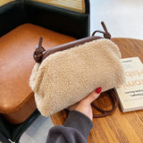 Female Small Cloud Bag Lamb Wool Shoulder Bags for Women Clip Clutch Fur Crossbo
