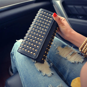 Women's Wallet with Rivets and Phone Pocket
