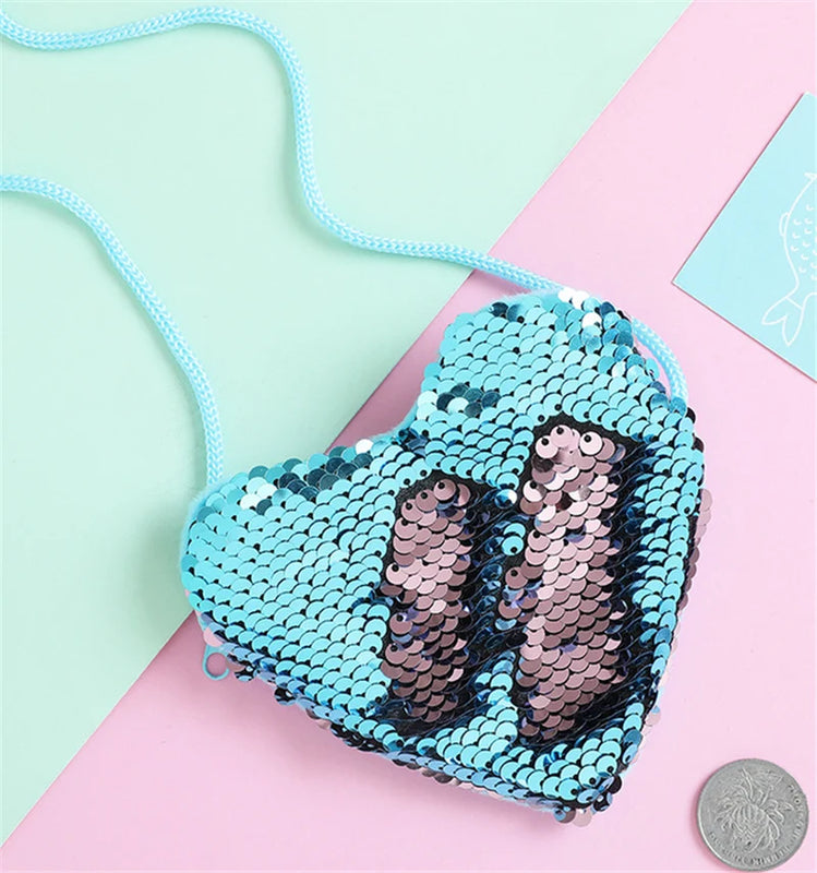 Girl Sequined Shoulder Paillette Bag Crossbody Heart Mini Bags