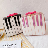 Girls Creative Piano Laser PU Bag Women Chain Box Small Bow Bags