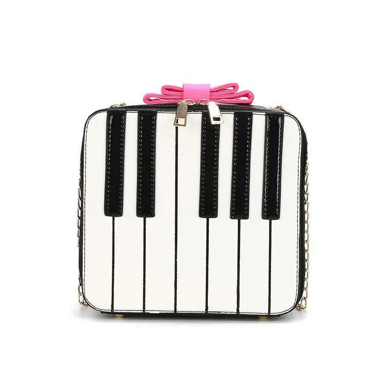 Girls Creative Piano Laser PU Bag Women Chain Box Small Bow Bags