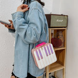 Girls Creative Piano Laser PU Bag Women Chain Box Small Bow Bags