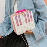 Girls Creative Piano Laser PU Bag Women Chain Box Small Bow Bags