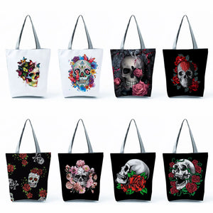Floral Skull Print Women's Shoulder Bag