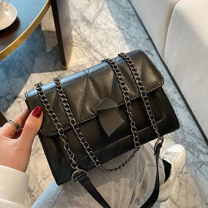 Women's Square Shoulder Bag High Pu Leather Chain Strap Crossbody Bag