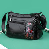 Women PU Leather Shoulder Crossbody Bag Flower Print Messenger Handbag