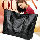 Women Large Capacity Crocodile Leather Shoulder Bag