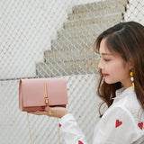 Women's Pu Leather Shoulder Messenger Bag Pink Clutch Purse
