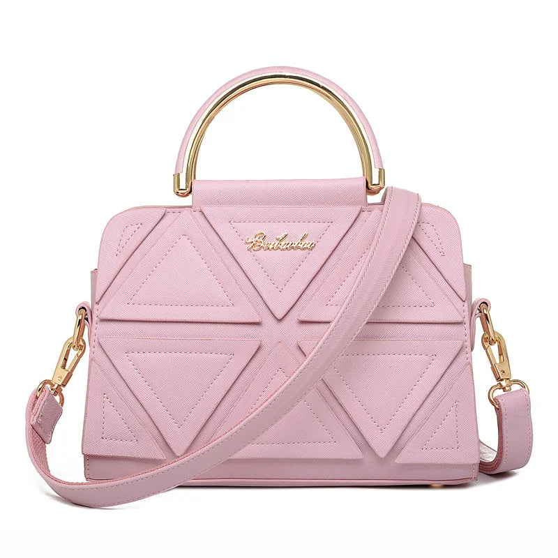 PU Leather Women Handbag Triangle Patchwork Shoulder Bag