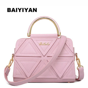 PU Leather Women Handbag Triangle Patchwork Shoulder Bag