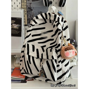 Retro Stripe Printed Canvas Backpack Large Capacity Backpack