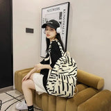 Retro Stripe Printed Canvas Backpack Large Capacity Backpack