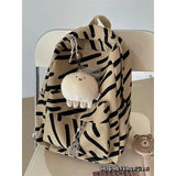 Retro Stripe Printed Canvas Backpack Large Capacity Backpack
